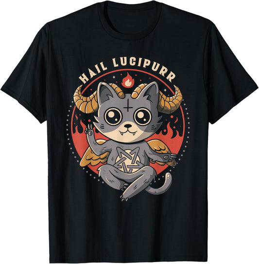 Hail Lucipurr Devil Cat Lover Pentagram Satan Cute Baphomet T-Shirt