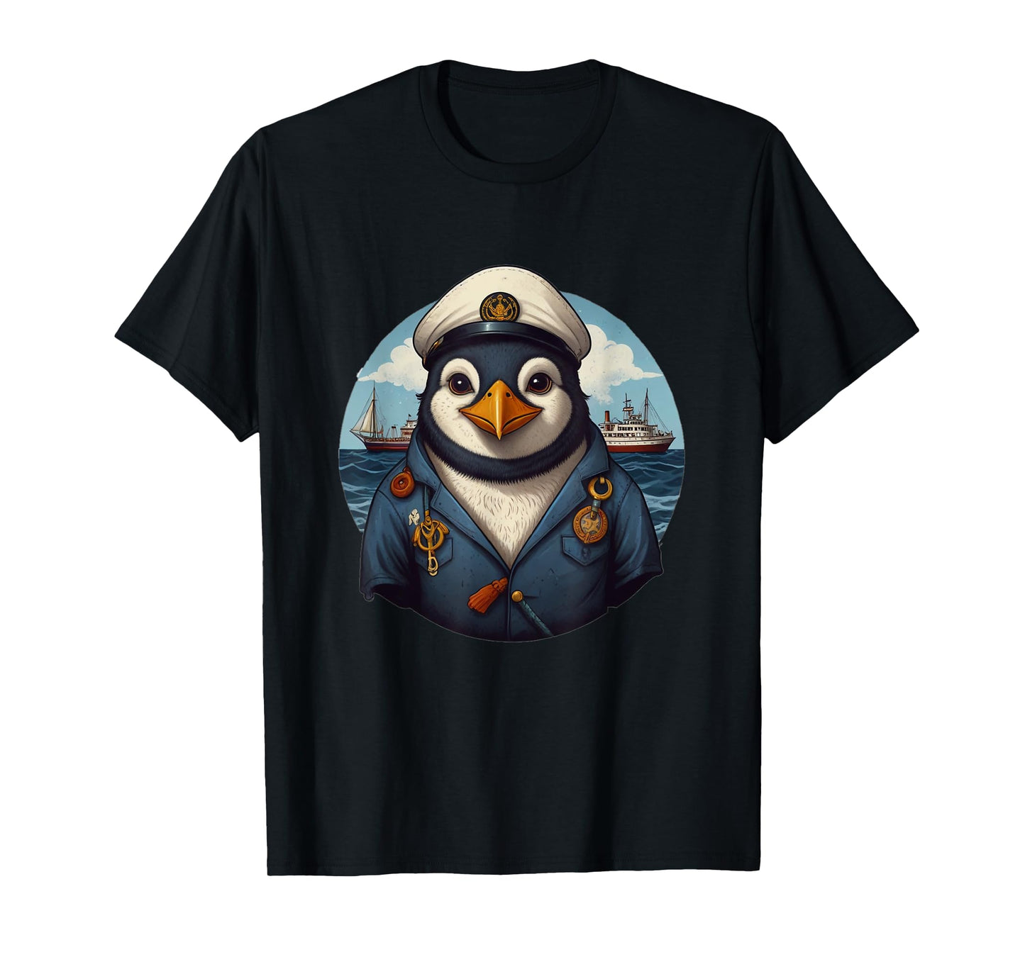 Penguin Captain Sailor on High Seas Coast Ship Anchor T-Shirt