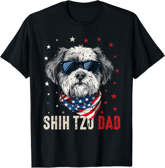 Funny Shih Tzu Dad Usa Stars 4th Of July Fathers Day T-Shirt
