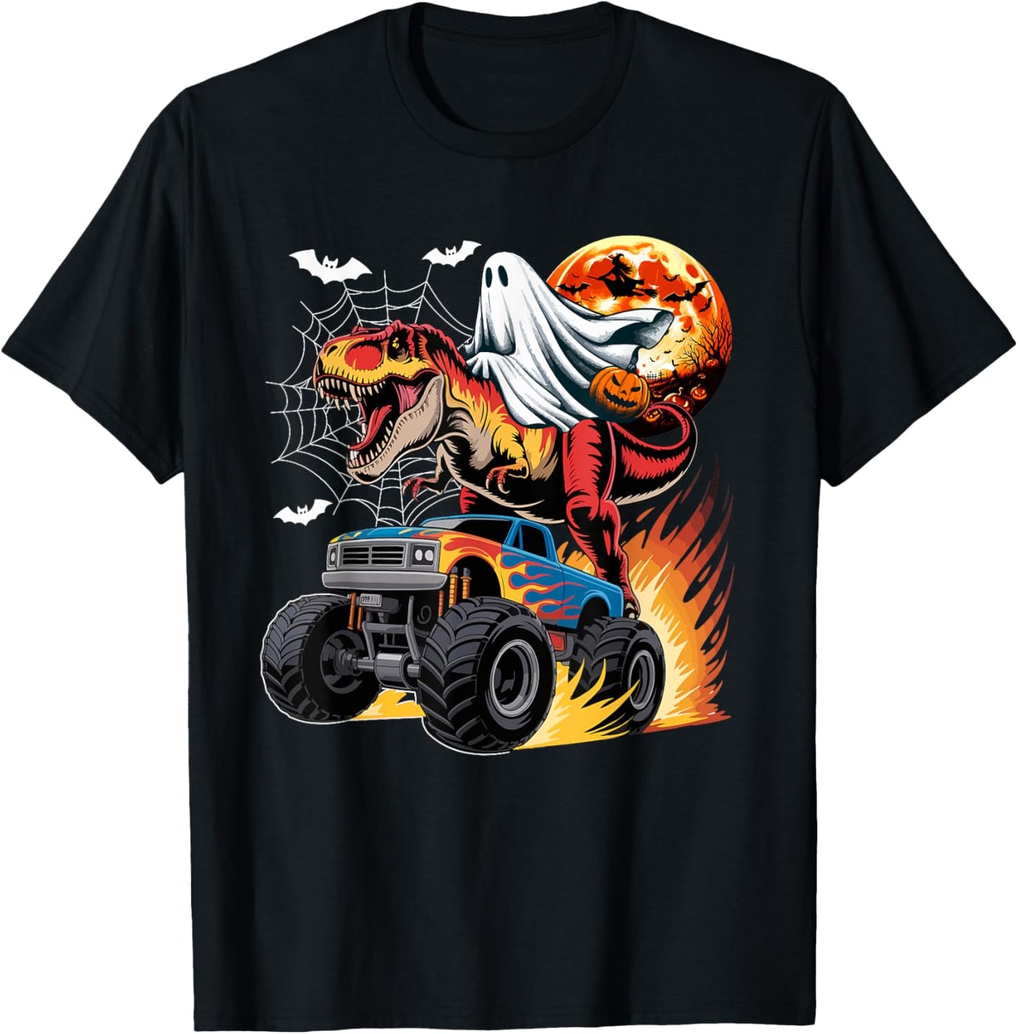 Boo Ghost Riding T-rex On Monster Truck Costume Halloween T-Shirt
