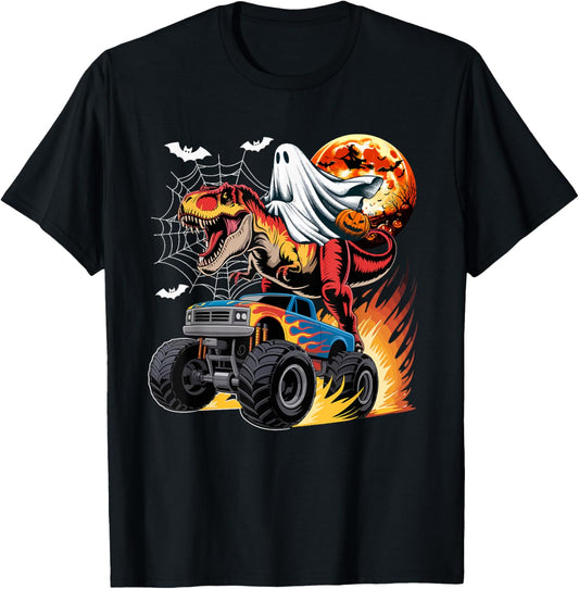 Boo Ghost Riding T-rex On Monster Truck Costume Halloween T-Shirt