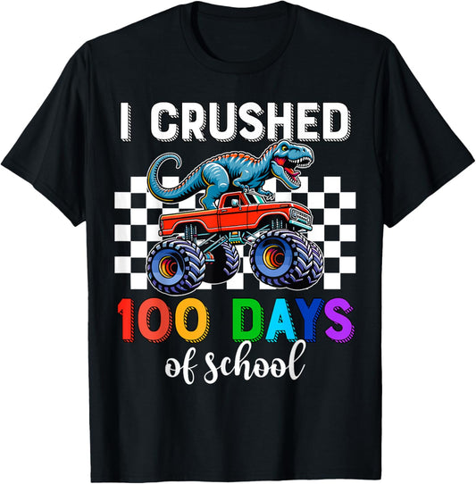 100 Days of School Monster Truck 100th days Dinosaur Boys T-Shirt
