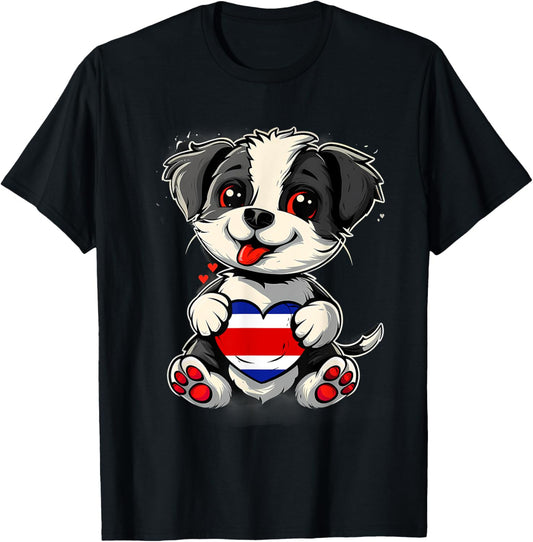 Costa Rica Dog Heart Costa Rican Roots Costa Rican Flag T-Shirt