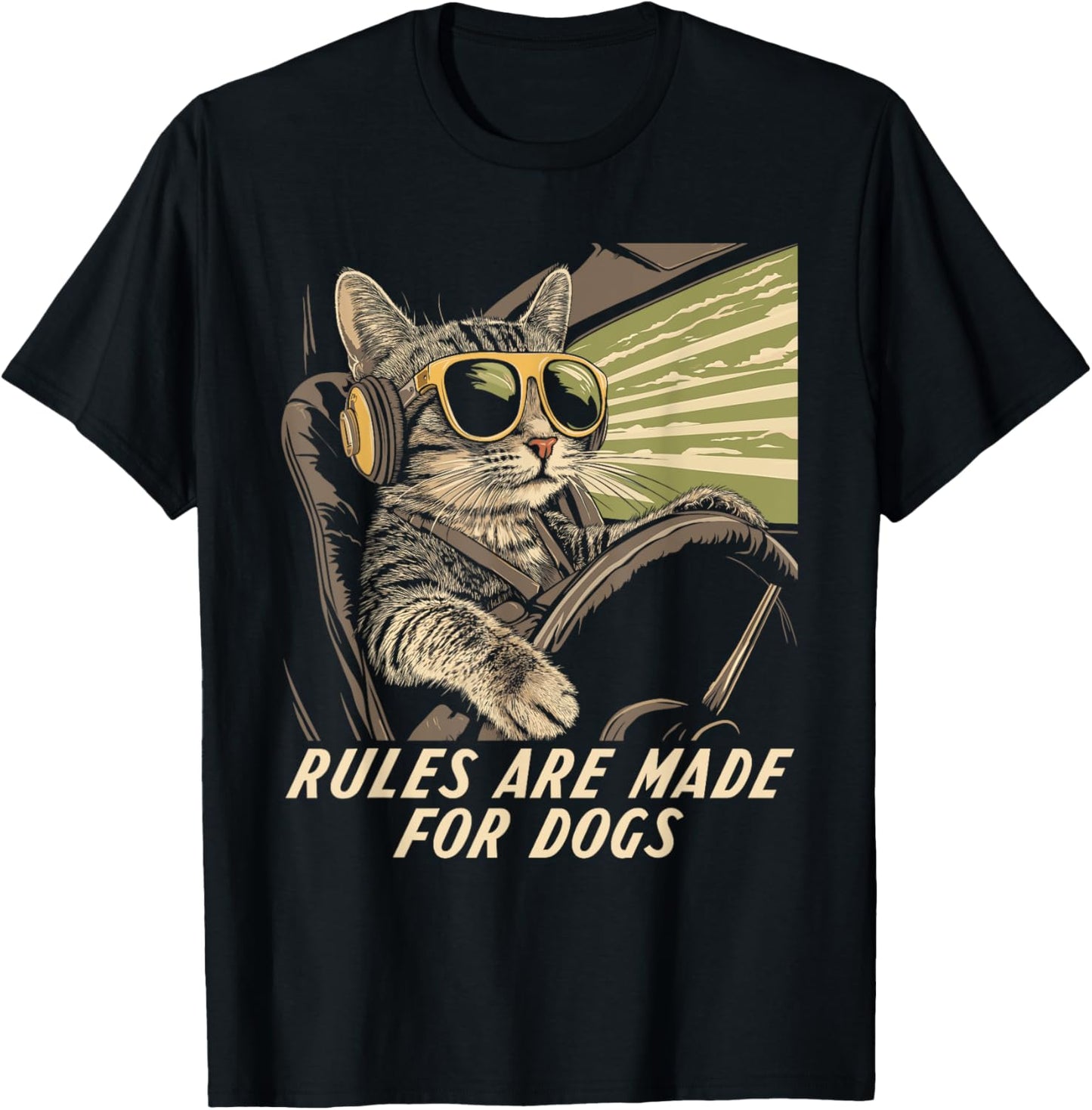 Funny Cat Lover - Rules Are Made for Dogs Driving Cat T-Shirt