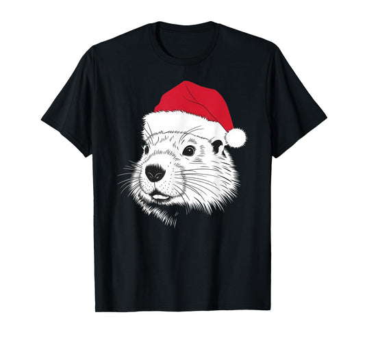 Joyful Groundhog Santa on Groundhog Christmas T-Shirt