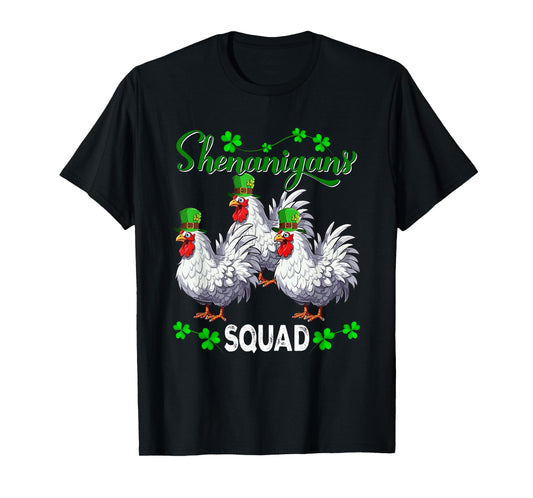 Shenanigans Squad St. Patrick's Day Chickens Shamrocks Farm T-Shirt