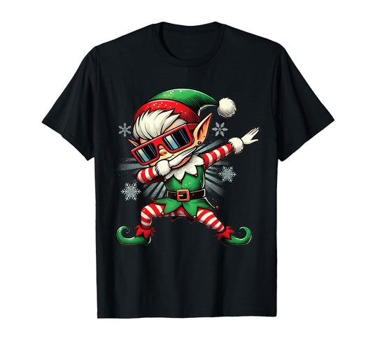 Cool Elf Dabbing Through The Snow Funny Christmas Boys Kids T-Shirt