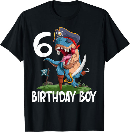 6 Years Old Dinosaur T rex Pirate 6th Birthday Boy T-Shirt