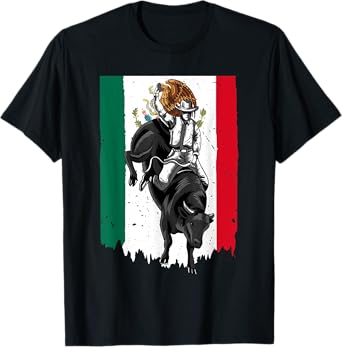 Distressed Rodeo Bull Rider Mexican Flag Cowboys Horsemen T-Shirt