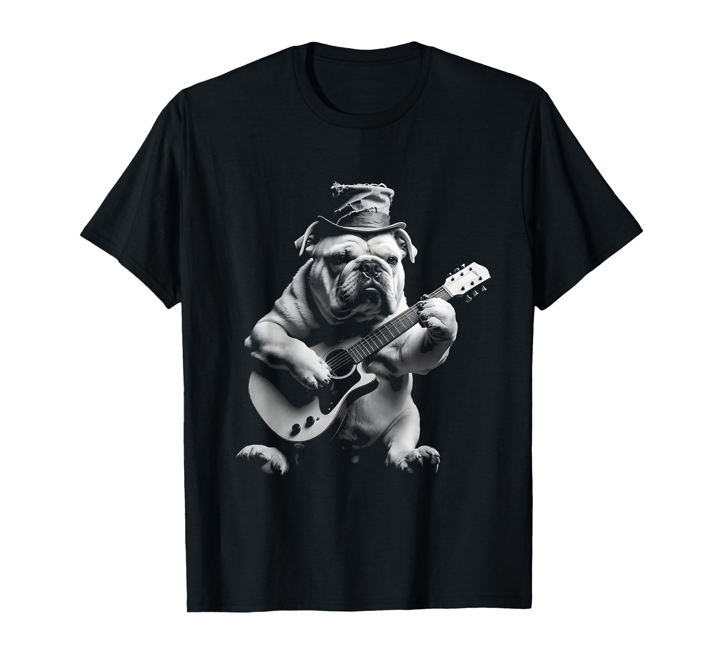 Funny Rock Star Bulldog Playing Guitar T-Shirt