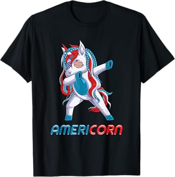 Dabbing Americorn Unicorn 4th Of July Mericorn Merica Kids T-Shirt