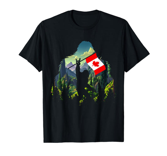 Bigfoot Lover Camper Maple Leaf Canadian Flag Canada Day T-Shirt