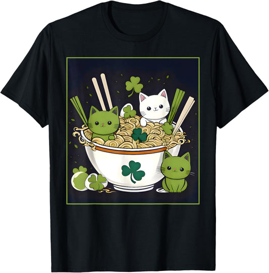 Irish Ramen Cats Cute Anime St Patrick's Day Women Girls T-Shirt