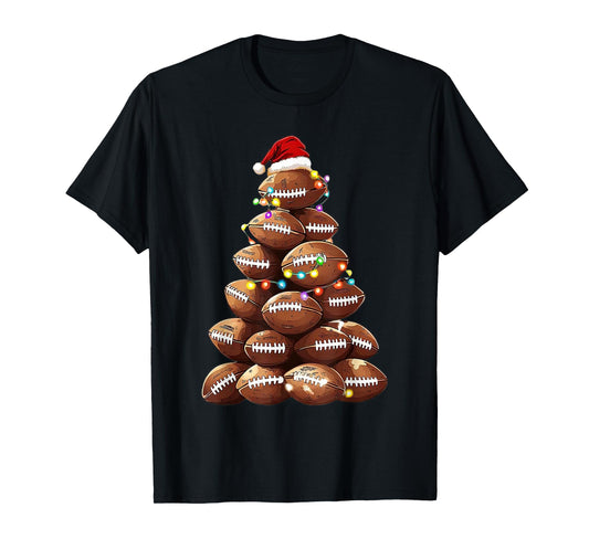 American Football Christmas Tree Xmas Pajamas Player T-Shirt
