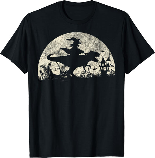 Halloween Witch on T-Rex - Funny Tyrannosaurus Rex Dinosaur T-Shirt