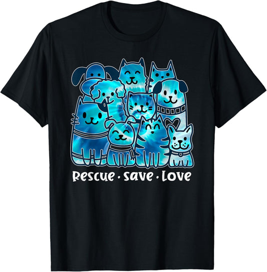 Rescue Save Love Cute Tie Dye Animal Rescue Dog Cat Lovers T-Shirt