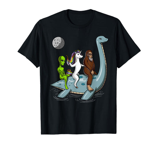 Alien Bigfoot Unicorn Riding Loch Ness Monster Cryptozoology T-Shirt