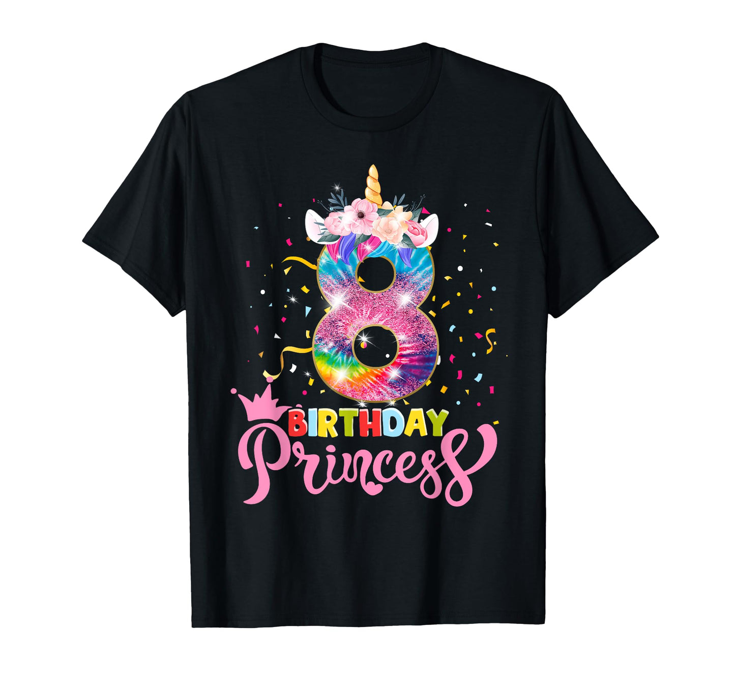 8th Birthday Unicorn Princess 8 Year Old Party Girls T-Shirt