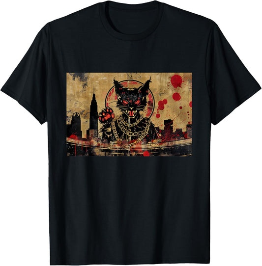 Black Urban Gothic Street Cat Grunge Aesthetic T-Shirt