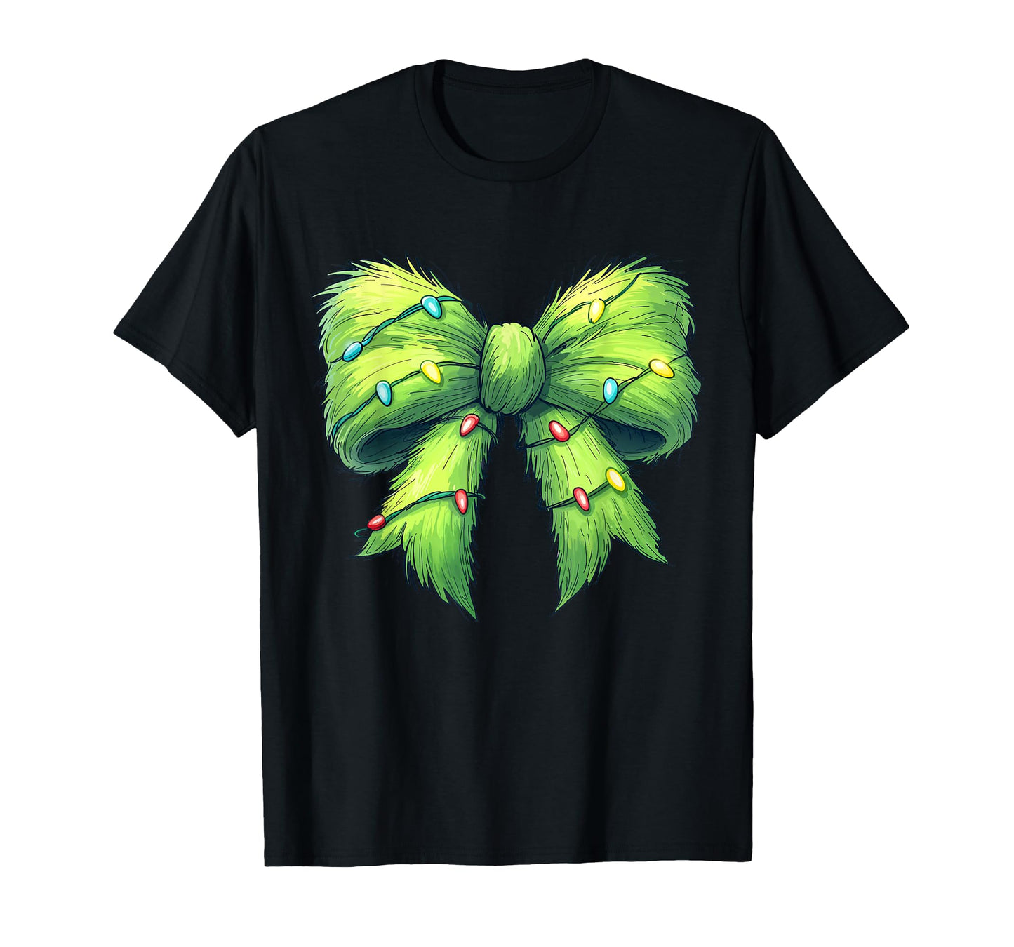 Coquette Christmas Bow Girl Women Holiday Ribbon Tree Lights T-Shirt
