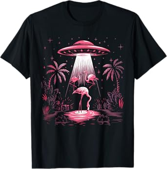 Flamingo Shirt Men Women Boys Girls Funny Alien Flamingo UFO T-Shirt