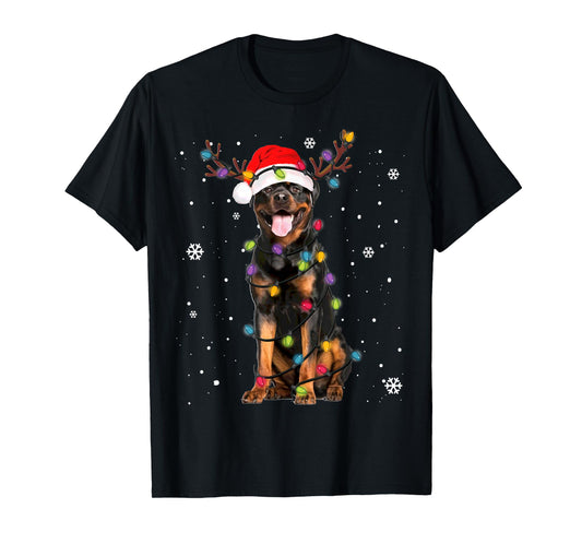 Rottweiler Santa Christmas Lights Xmas Dog Lover Xmas Pajama T-Shirt