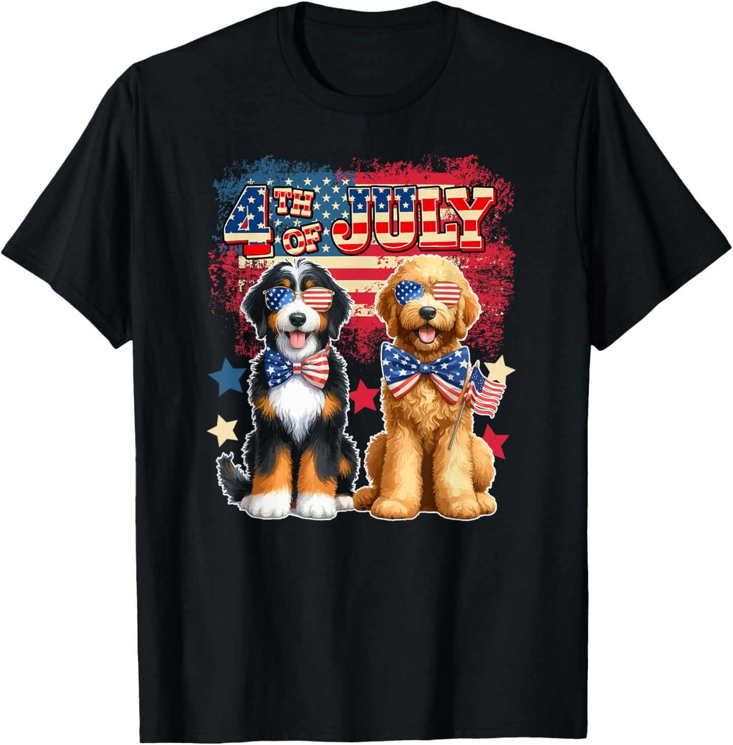 4th Of July US Flag Bernedoodle And Goldendoodle Sunglasses T-Shirt