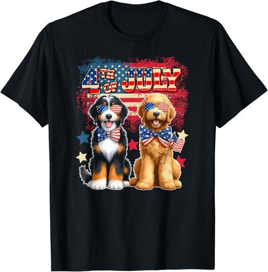 4th Of July US Flag Bernedoodle And Goldendoodle Sunglasses T-Shirt