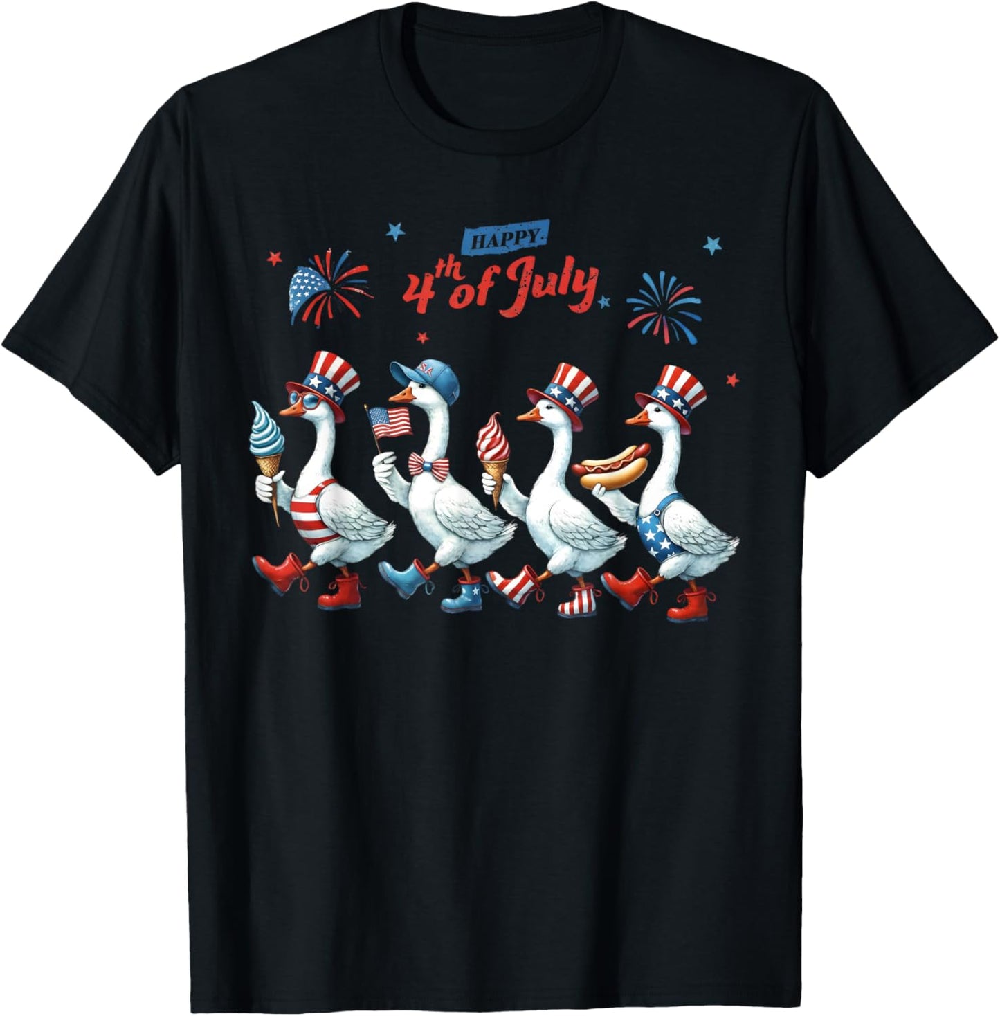 Patriotic Goose Parade Illustration for 4th of July T-Shirt