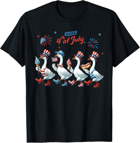 Patriotic Goose Parade Illustration for 4th of July T-Shirt