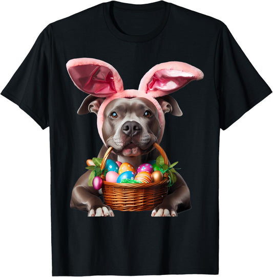 Cute Bunny Ear Pit Bull Dog Easter Eggs Owner Lover Mom Dad T-Shirt