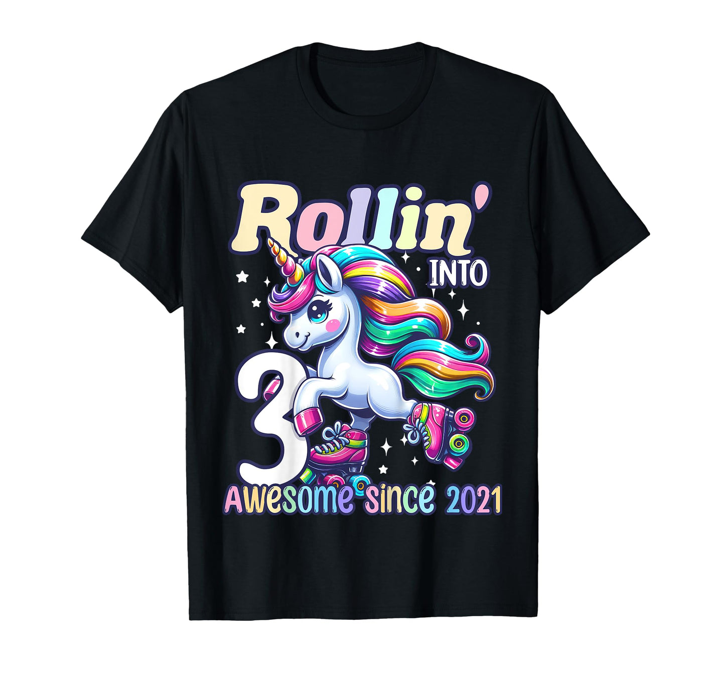 Unicorn 3rd Birthday 3 Year Old Roller Skate Party Girls T-Shirt