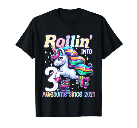 Unicorn 3rd Birthday 3 Year Old Roller Skate Party Girls T-Shirt