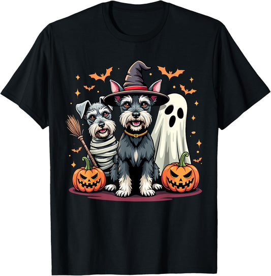 Miniature Schnauzer Halloween Costume Mummy Witch Ghost Dog T-Shirt