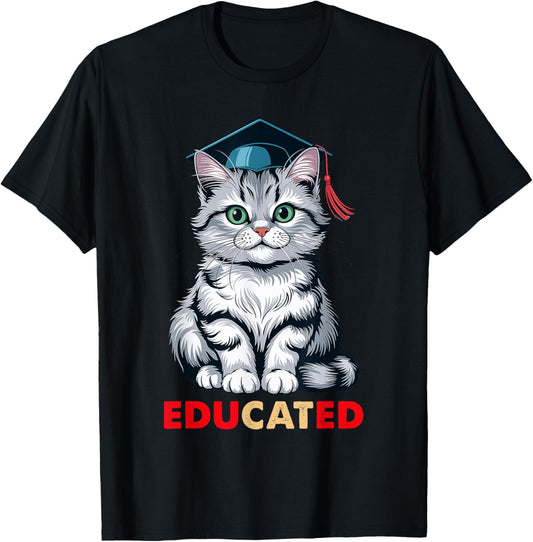 Educated Cat Funny Graduation Cap School Seniors Students T-Shirt