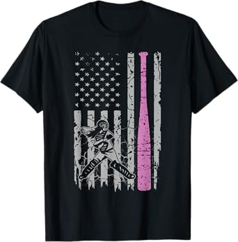 Pink Girls Softball Tee - American Softball For Youth Girls T-Shirt