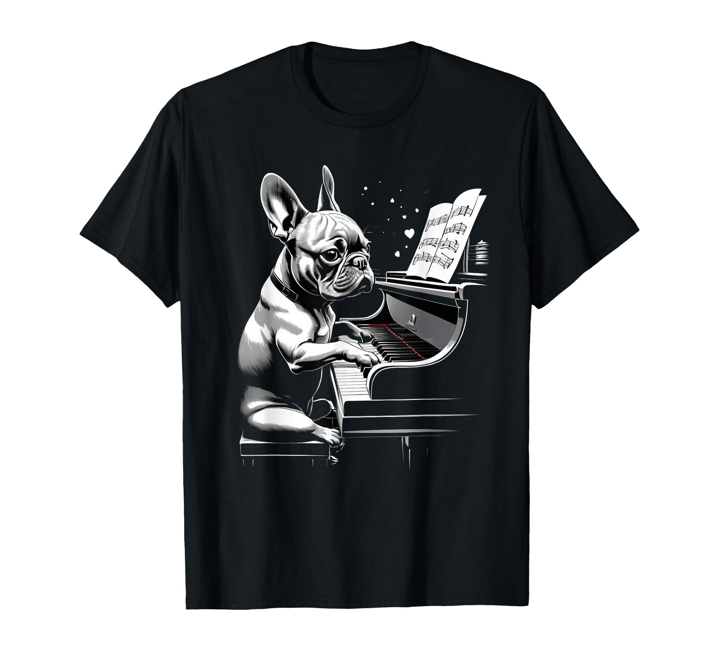 Cute French Bulldog Playing Piano Funny Dog and Piano Lover Men Women Kids T-Shirt