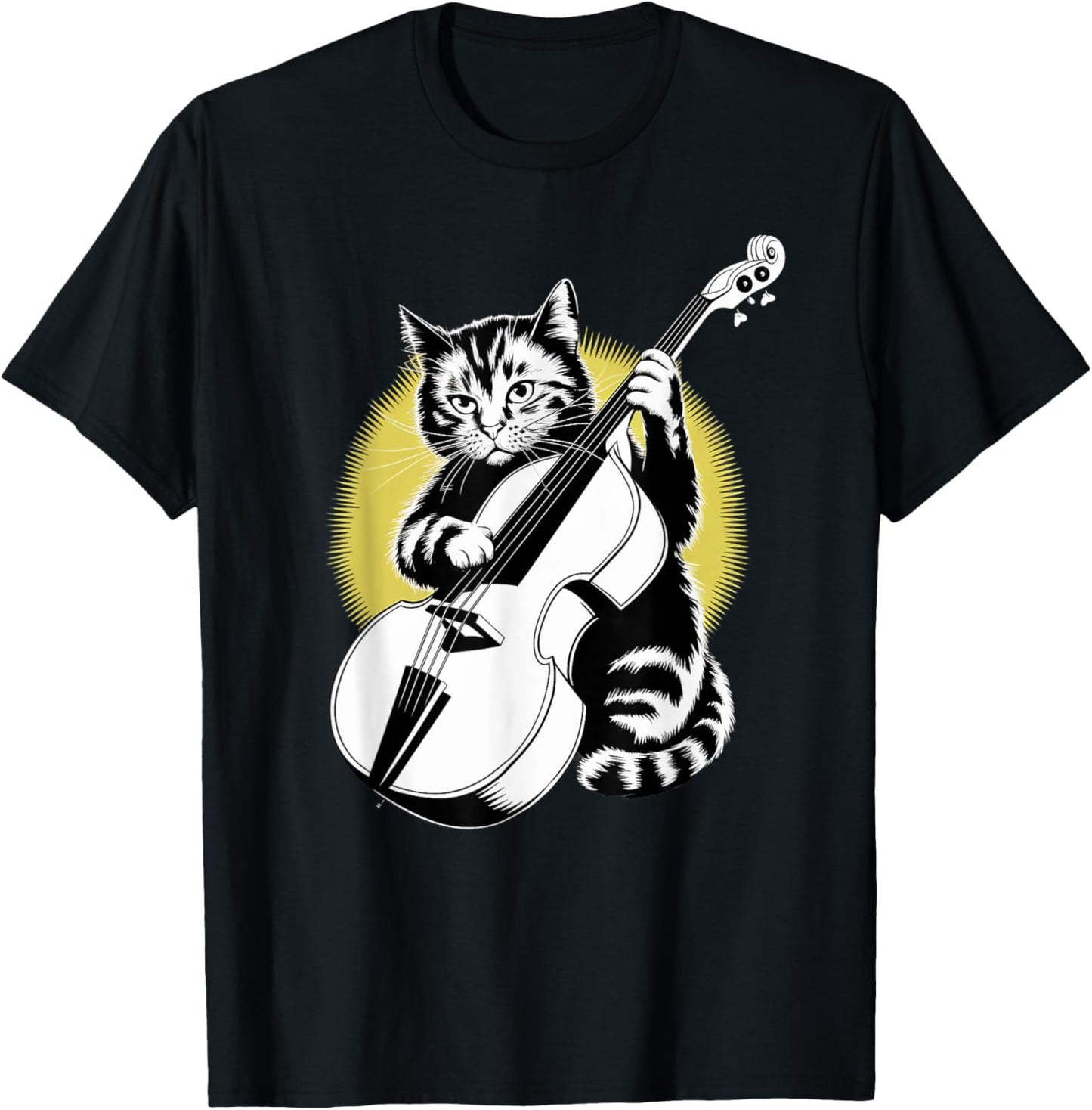 Rockstar Bassist Cat on Cat Double Bass (Upright Bass) T-Shirt