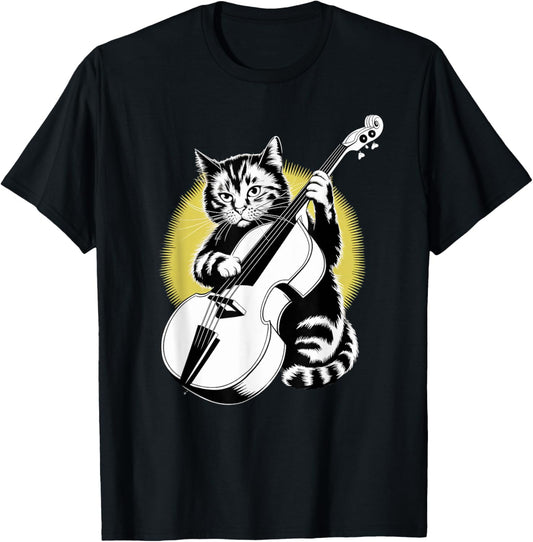 Rockstar Bassist Cat on Cat Double Bass (Upright Bass) T-Shirt
