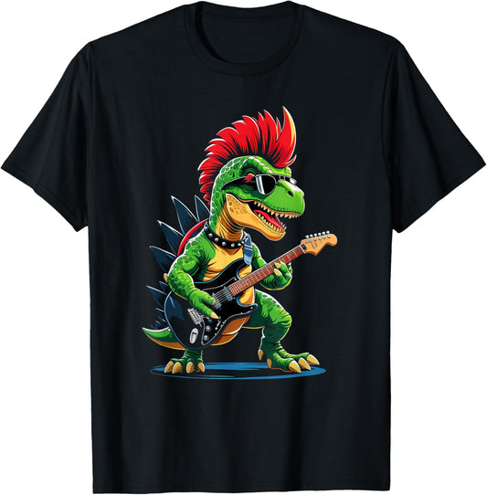 Punk Dinosaur, Rock'n Roll Goth Dino, Guitar T-Rex Funny T-Shirt