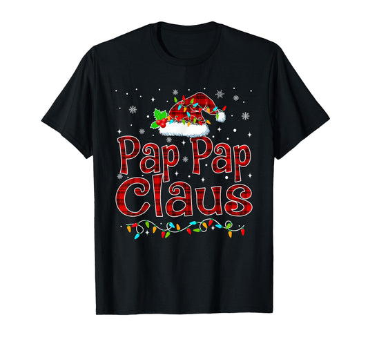 Pap Pap Claus Christmas Pajama Matching Family Xmas Lights T-Shirt