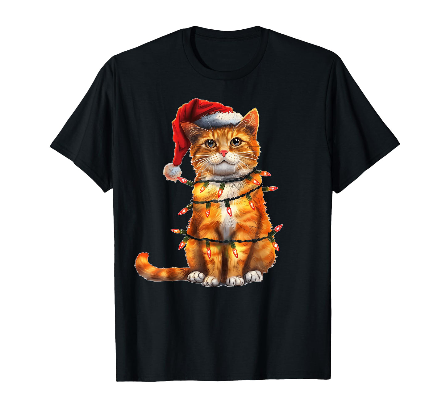 Cute Orange Cat Tabby Cat Christmas Hat Xmas Men Women Kids T-Shirt
