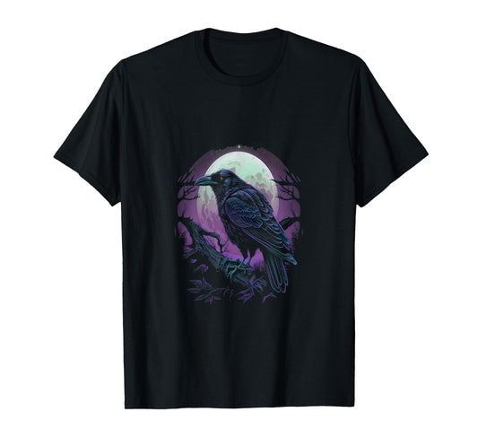Full Moon Crow Raven Flying Bird Halloween T-Shirt