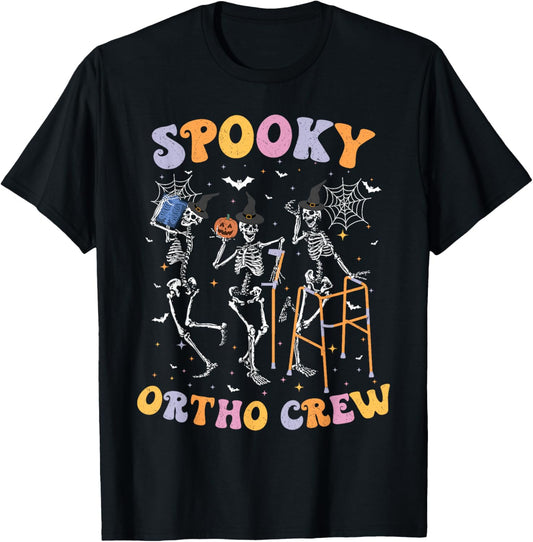 Spooky Ortho Crew Halloween Dancing Orthopedic Skeletons T-Shirt