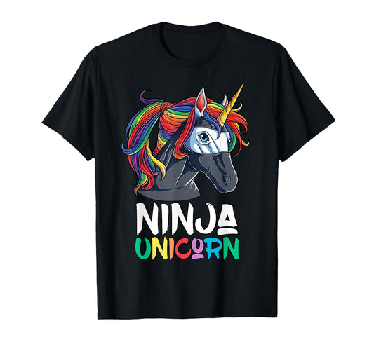 Ninja Unicorn T shirt Girls Rainbow Martial Arts Fighter Tee T-Shirt