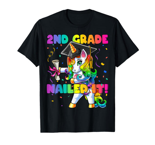 Flossing Unicorn 2nd Grade Graduation Cap Diploma Gift Girls T-Shirt