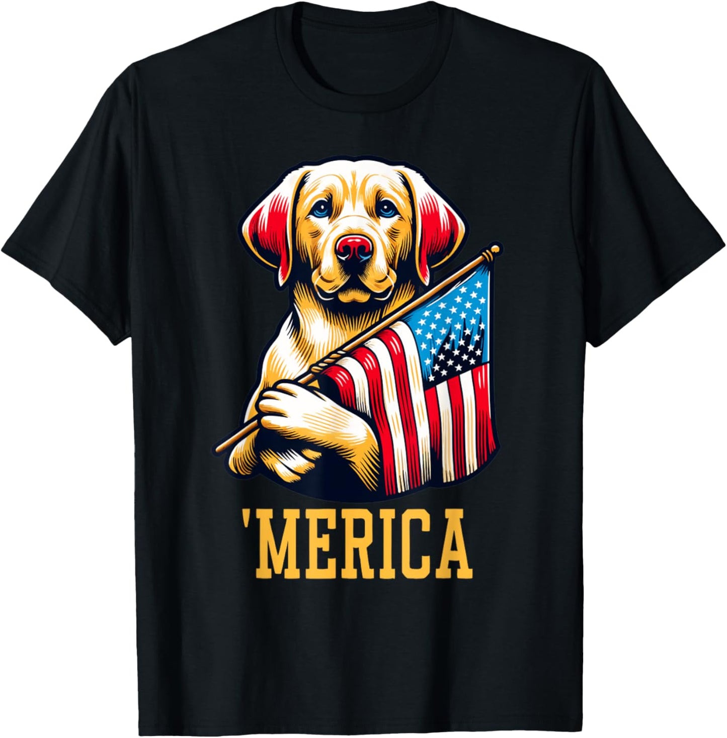 'MERICA Patriotic American Flag Golden Retriever Dog Lover T-Shirt