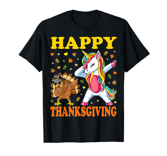 Cute Unicorn Thanksgiving Shirt For Girls Pilgrim Hat Turkey T-Shirt