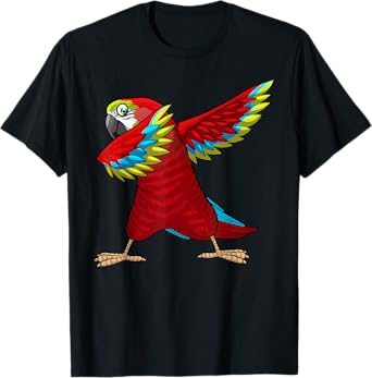 Funny Parrot Gift Parrot Lover Accessories & Stuff Unisex-Youth Black Cotton Blend T-Shirt Small Dabbing Parrot Tropical T-Shirt