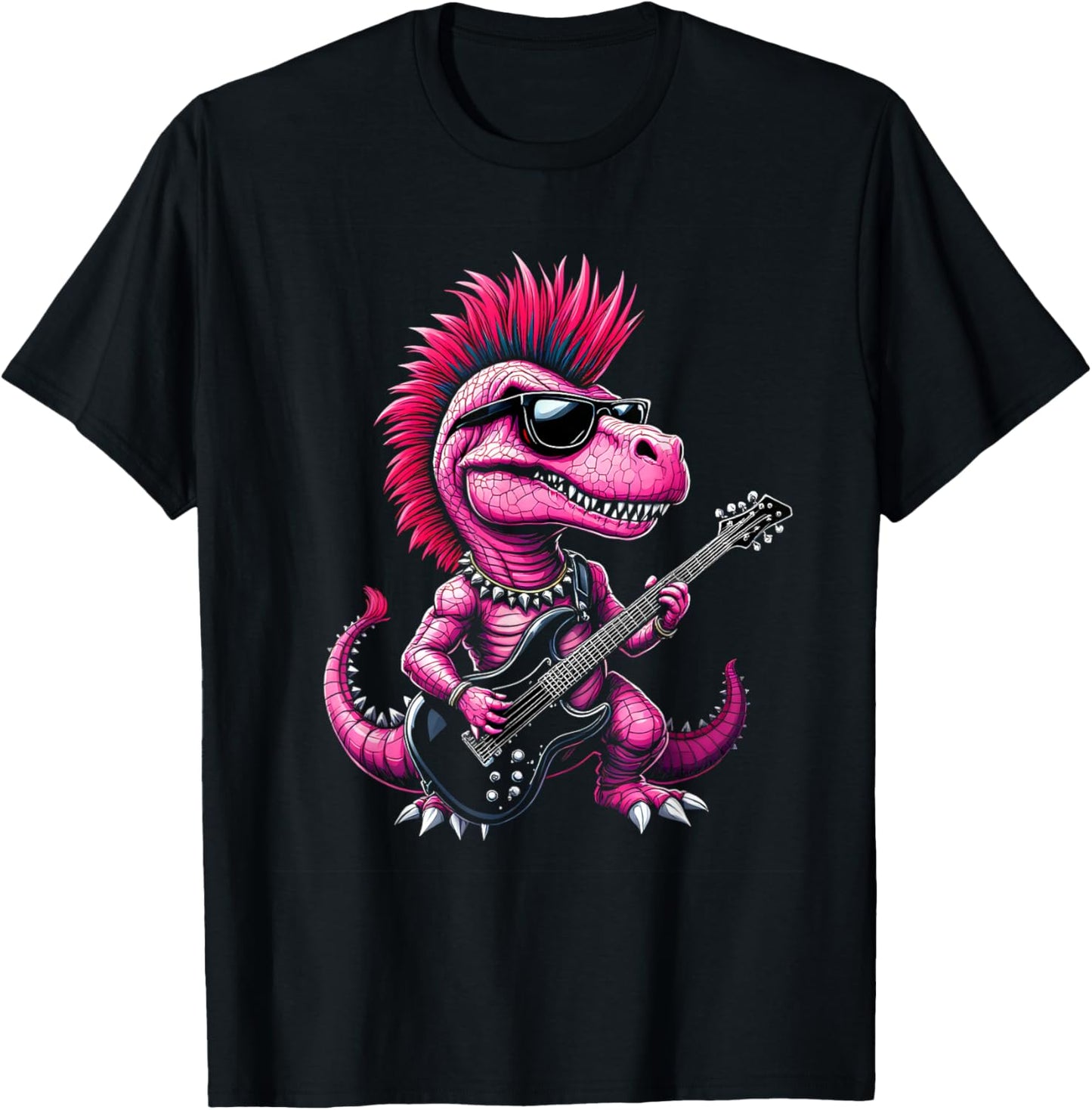 Punk Dinosaur, Rock'n Roll Goth Dino, Guitar Funny Matching T-Shirt